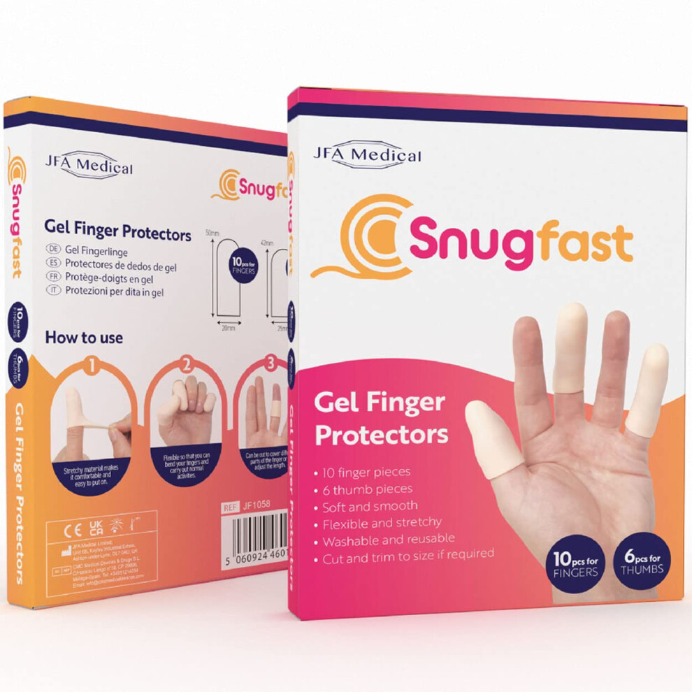 Jfa Medical Snugfast Gel Finger Protectors, Finger Cots, Finger Bandage, Finger Sleeves - Box Of 16