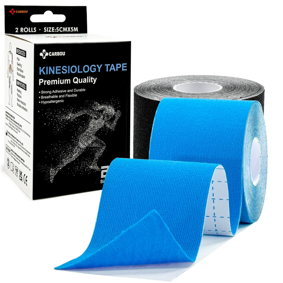 Carbou Kinesiology Tape 5Cmx5m-2 Rolls Water Resistant Strips,Elastic