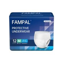 FAMPAL Vital Guard Adult Incontinence Pants for Men and Women, Disposable Pull-Up, Odor Control, Overnight Protection, Unisex, Medium, 12 Count