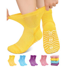 ZFSOCK Diabetic Socks Non-Slip for Women: Bamboo Ankle Socks Moisture Wicking with Extra Wide Top for Swollen Feet Seamless Non-Binding Cuff Hospital