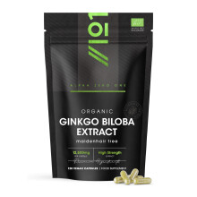 Organic Ginkgo Biloba Extract 12,500mg – High Strength Formula – 120 Vegan Capsules – Resealable and Recyclable Pouch by Alpha01