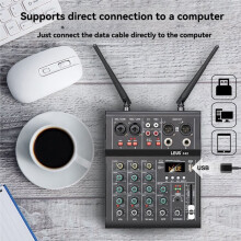 4 Channel Sound Mixer with Dual UHF Wireless Microphone DJ Console Mixing for Karaoke Party PC Studio Recording