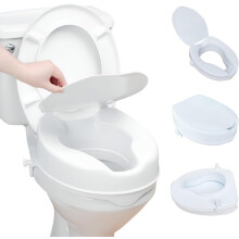 Eazy 4 Inch Raised Toilet Seat with Lid, Secure Locking Toilet Seat Riser for Elderly, Disabled Adults, Toilet Aid for Hip, Knee or Pregnancy Recover