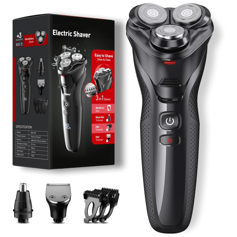 Veaprizper Cordless Electric Razor For Men: 3|In|1 Shaver For Beard/Nose/Sideburns | Ipx7 Waterproof