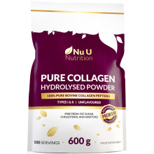 Collagen Powder 600g Large Pouch - 100 Servings - Premium Type I & II Bovine Collagen Peptides Hydrolysate Supplement Gold Edition - 3+ Month Supply