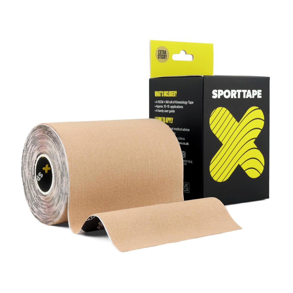Sporttape Beige Extra Wide Kinesiology Tape 10Cm X 5M - | Waterproof, Hypoallergenic, Muscle Support Recovery Tape For Sports Injuries, Physio, Lower