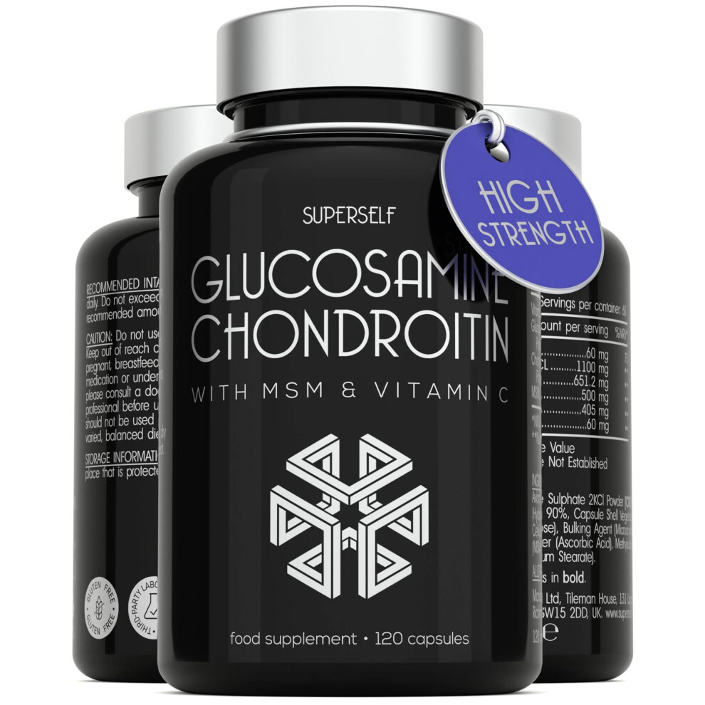 Superself Glucosamine And Chondroitin High Strength - Glucosamine Sulphate With Chondroitin, Msm & Vitamin C - 120 Capsules - 1720Mg Glucosamine Complex - Comb