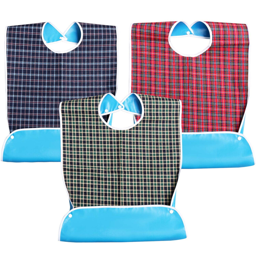 Kuou Red/Green/Blue Adult Bibs, Adult The Eldly Bib Adult Washable Dining Bibs For Elderly Ï¼3 Pack,,,Blueï¼
