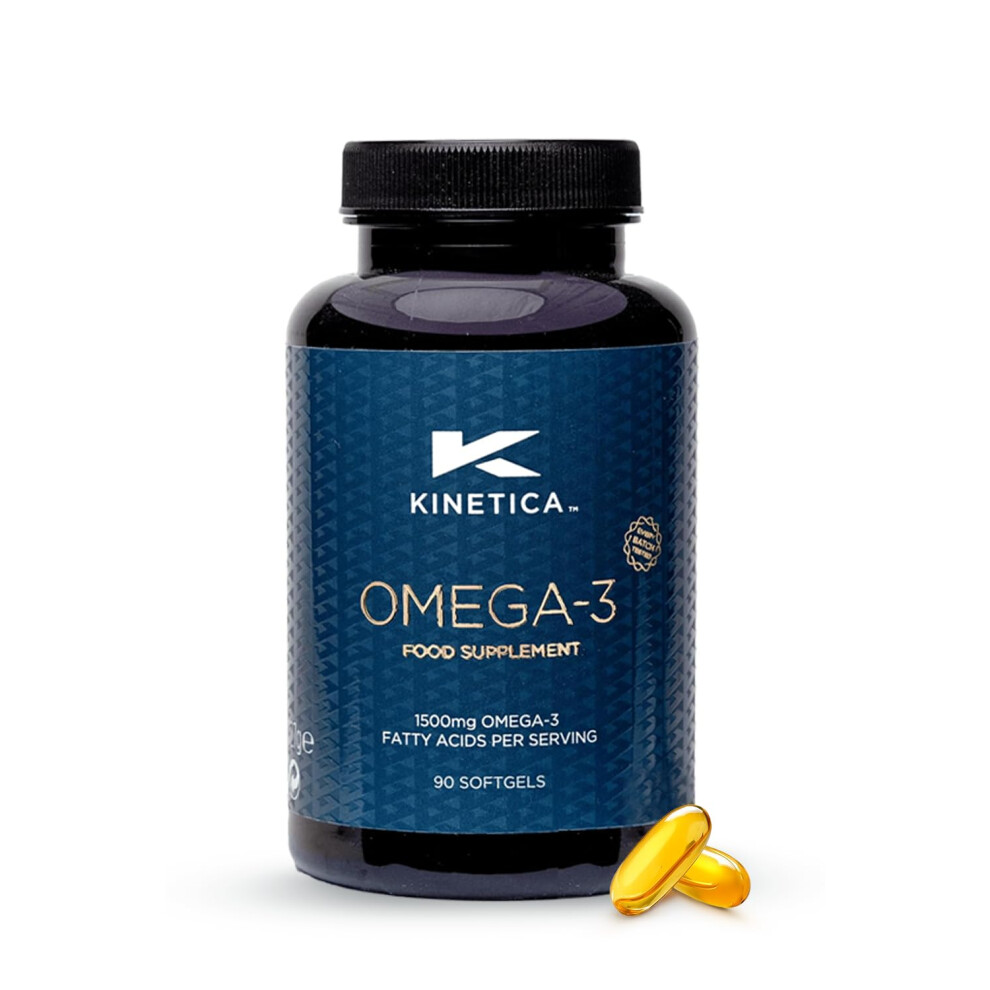Kinetica Sports Omega-3 Fish Oil Capsule | 45 Servings, 90 Softgel Tablets | 1500Mg Omega-3 Fatty Acids (1000Mg Epa + 500Mg Dha)/Serve| High Strength