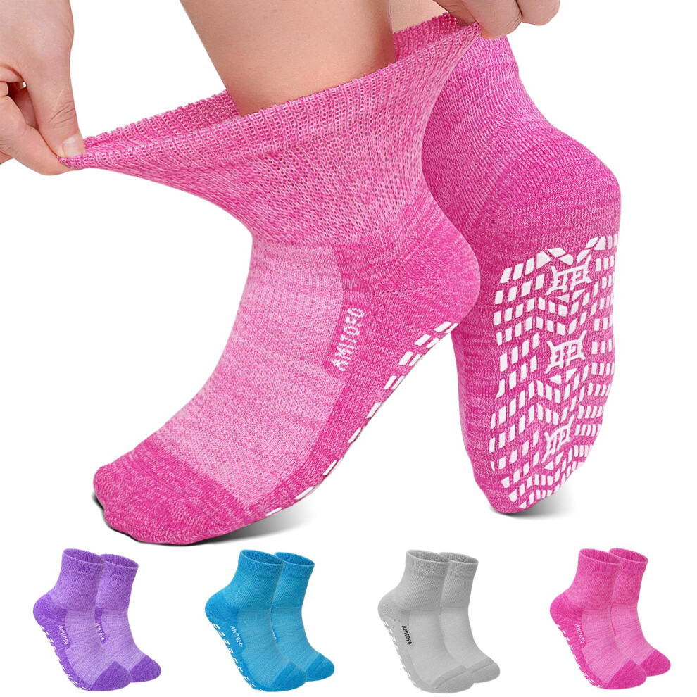 Lofir Bamboo Diabetic Socks For Women: Extra Elastic Non-Slip Slipper Socks With Padded Wide Top Grip Loose Fit Seamless For Swollen Feet Elderly Hos