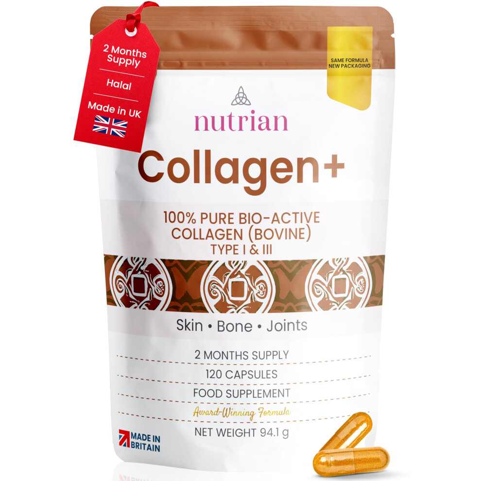 Nutrian Collagen+ | 1200Mg Bio|Active Hydrolysed 100% Bovine Collagen Peptides | Grass|Fed