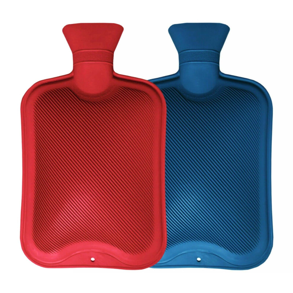 Rebound Pack Of 2 Hot Water Bottles Natural Rubber Large Hot Water Bottle 2L Large Capacity | Ribbed Hot Water Bag For Pain Relief Secure & Leakproof (Assort