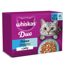 WHISKAS DUO Adult Wet Cat Food in Jelly 12x85g Ocean Delight (Pack of 4)