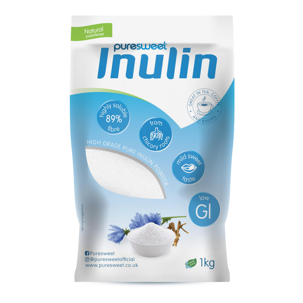 Puresweet Inulin Prebiotic Fibre Powder 1Kg By Chicory Root Highly Soluble Made