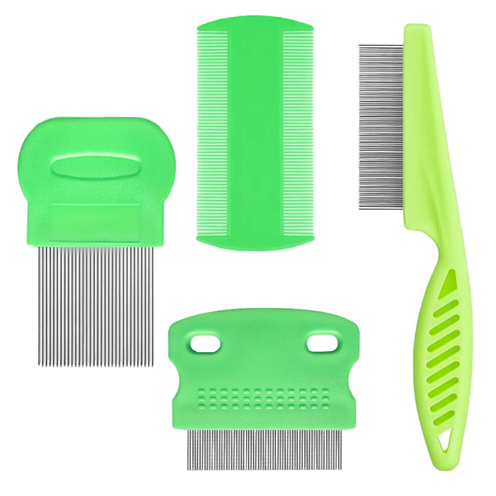 Zelhyeuu 4 Pcs Lice Comb, Stainless Steel Tooth Comb, Lice Removal Combs