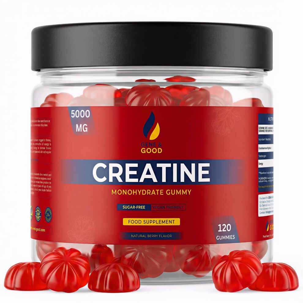 Gene & Good Creatine Monohydrate Gummies 5000Mg- 120 Gummy - Mixed Berry Flavor - Pre-Workout Creatine Gummies For Men & Women - Vegan, Halal, Gluten