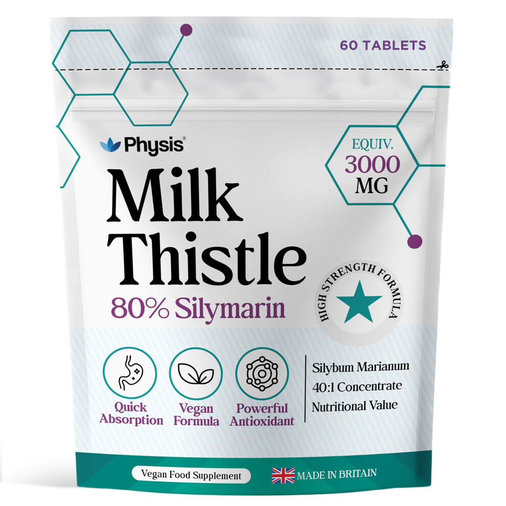 Physis Milk Thistle High Strength | 80% Silymarin | Liver Support Supplements
