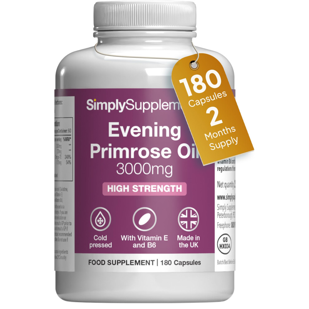 Photos - Vitamins & Minerals Evening Primrose Oil 3000mg Capsules | Supports Hormonal Balance & Healthy Skin | with Added Vitamins B6 & E | 180 Softgels