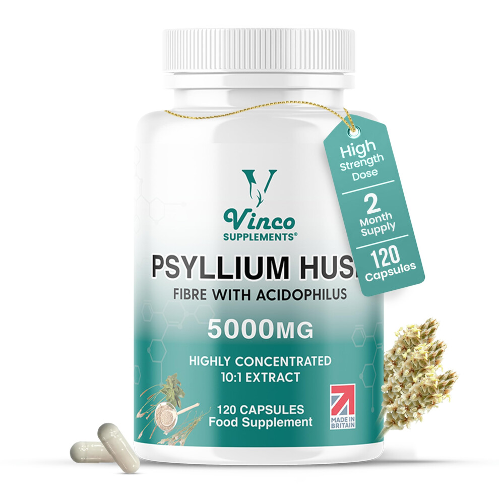 Vinco Supplements Vinco Fibre Supplement 5000Mg Psyllium Husk With Acidophilus | High Strength Natural