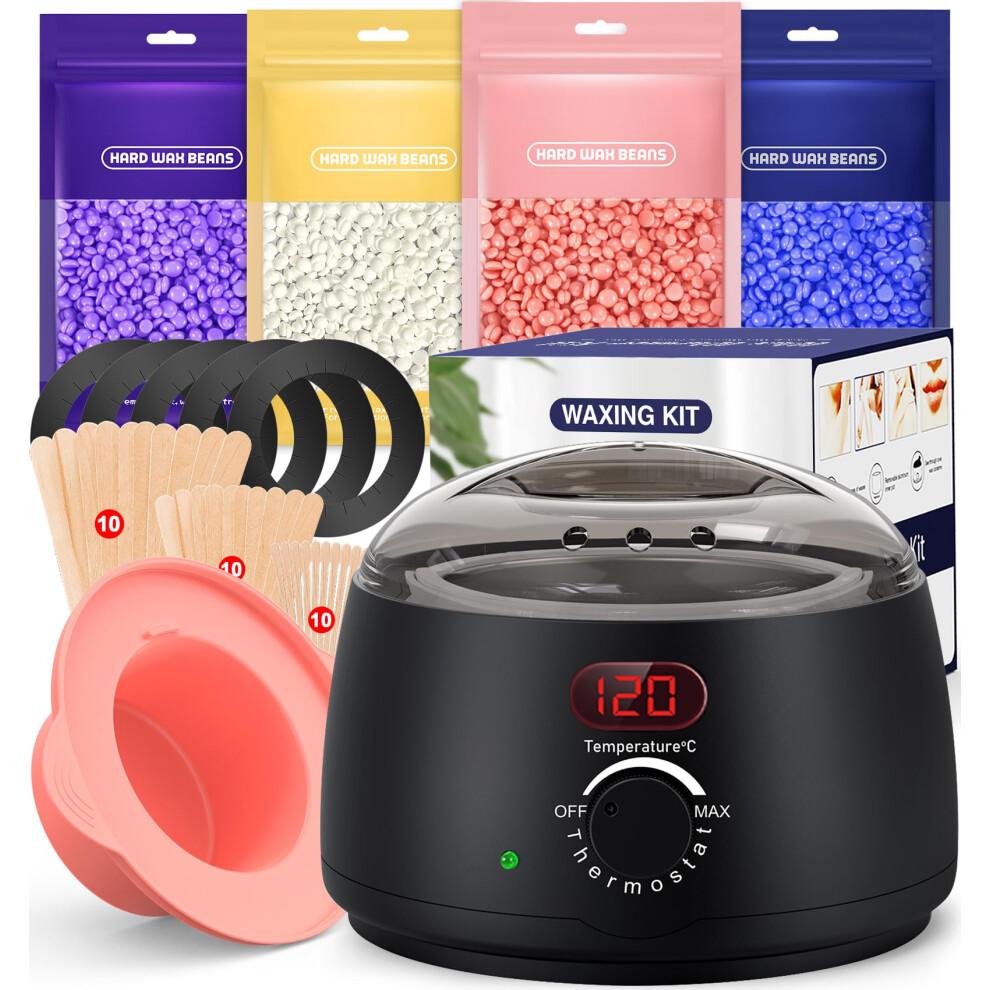 Ifanzetech Waxing Kit-Digital Wax Warmer Machine For Hair Removal: 4 X Hard Beads Wax Pots For Sensitive Skin | Full Body, Legs, Face, Eyebrows, Bikini, Brazili