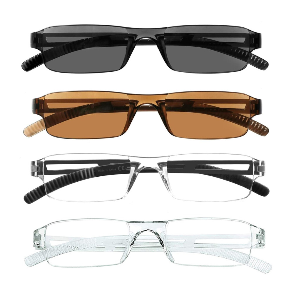 Hubeye 4 Pack Frameless Sun Reading Glasses Ultralight Transparent Rimless Blue Light Blocking Computer Reader 3.50