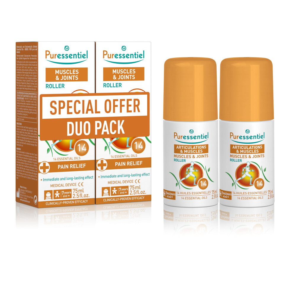 Puressentiel Duo Pack Muscles & Joints Roll On 75Ml X2 Â Providing Fast Relief & Naturally Soothes Muscle Pain, Back Pain Relief, Neck Pain Relief &