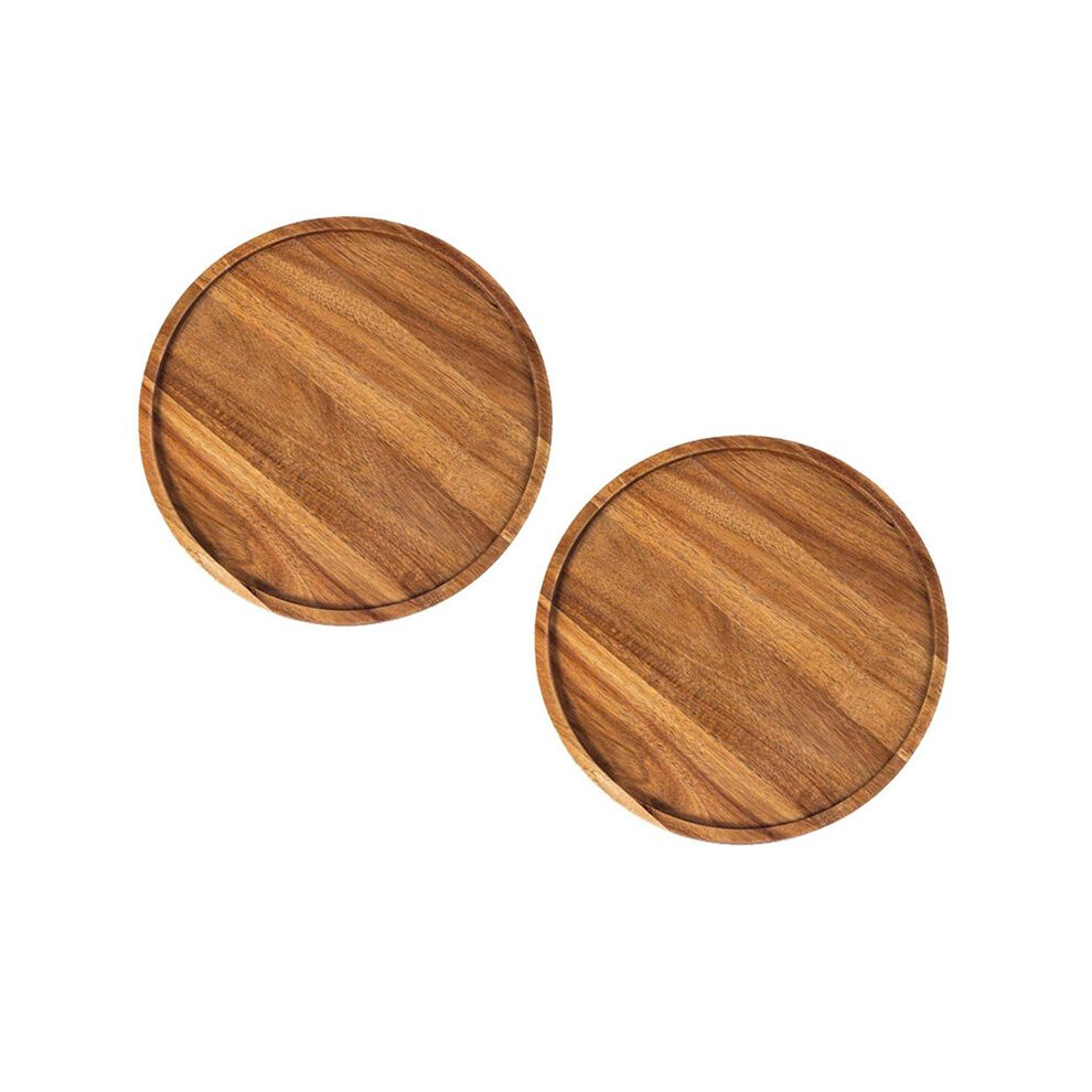 2X Round Wood Tray,Wooden Serving Tray,Serving Platter,Appetizer Charcuterie Board,Tray For Kitchen/Countertop A Brecantia