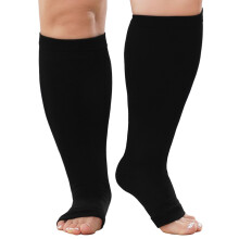 PUTUO Plus Size Compression Socks: Wide Calf Graduated Compression Stockings Men Women Open Toe Extra Large Compression Sock for Support Flight Trave