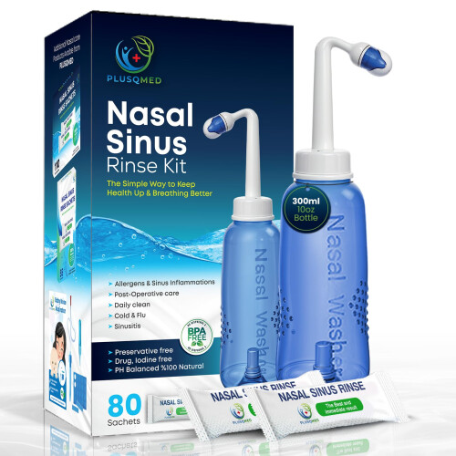 Nasal Rinse Kit – 300ml Neti Pot Bottle + 80 Saline Packets