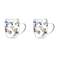 2X Creatives Flor Real Vaso Doble Alto Nivel de Apariencia Estrella Completa Flor Seca Leche Café Vaso 350ml Taza para el Hogar C