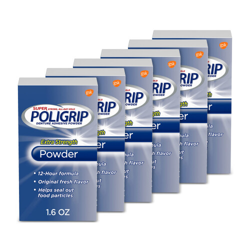 PoliGrip Super Denture Adhesive Powder, Extra Strength 1.6 oz Container (Pack of