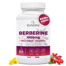 Bandini Berberine 1000mg Pure high Dosage | Pure Berberin HCl from Berberis Aristata 97% + Chromium and Black Pepper | Maximum Absorption | Digestiv