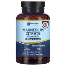 Magnesium Citrate Capsules 1500mg with Vitamin B6 | 120 Vegan Capsules | 450mg Elemental Mg | High Strength Magnesium Supplements for Women & Men