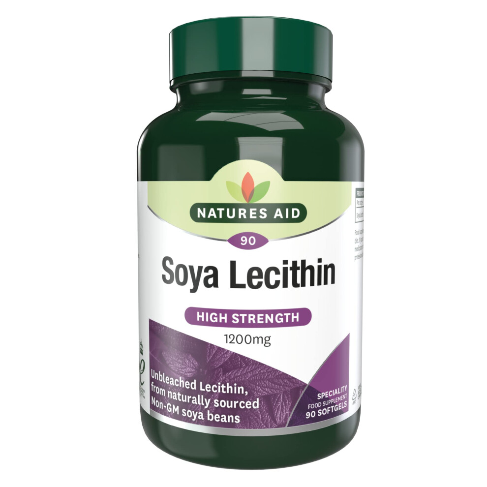 Natures Aid Soya Lecithin 1200Mg - High Strength Phospholipids - Supports Brain Health, Liver Function & Metabolism - Natural Food Supplement - Non-G