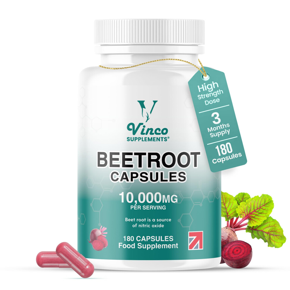 Vinco Supplements Vinco Beetroot Capsules 10000Mg | High Strength Beetroot Supplement 180 Vegan Capsules