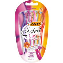 BIC Miss Soleil Colour Collection 3-Blade Razors for Women with Easy Grip Handle and Lubricating Strips, Pack of 8