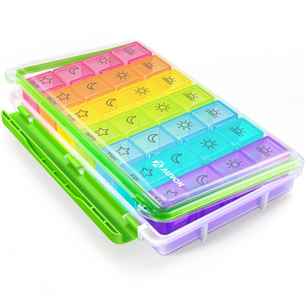 Auvon Pill Boxes 7 Day 4 Times A Day,Portable Weekly Pill Box Organiser With Moisture-Proof Design And Large 28 Compartments To Hold Vitamins, Supple
