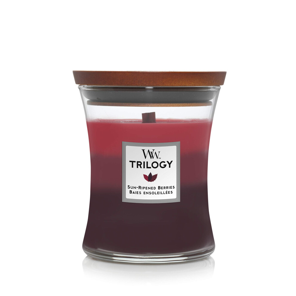 Woodwick Medium Hourglass Scented Trilogy Candle | Sun|Ripened Berries | With Crackling