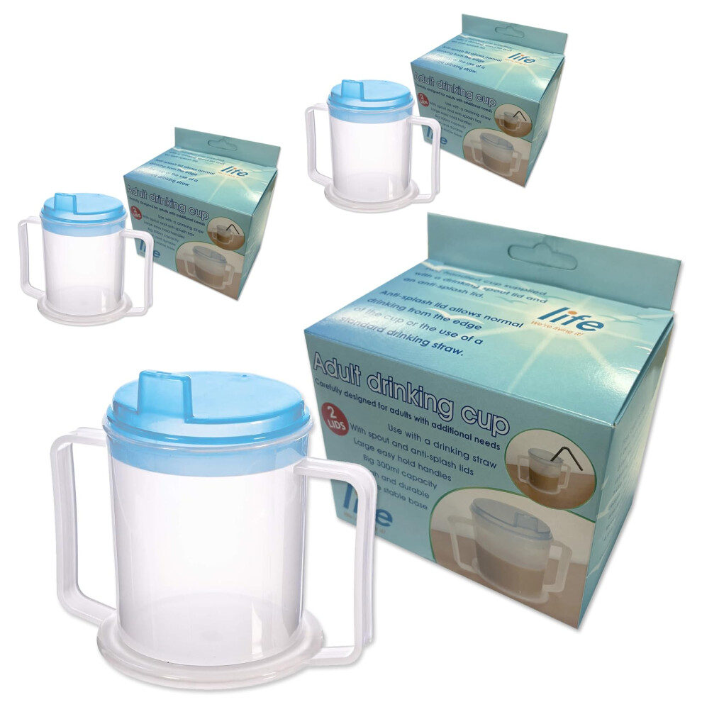 Life Healthcare Adult Drinking Cups Â Set Of 3 X 300Ml Spill-Proof Two Handled Cups For Elderly & Disabled Â Non-Bpa Plastic Beakers Â Dishwashe