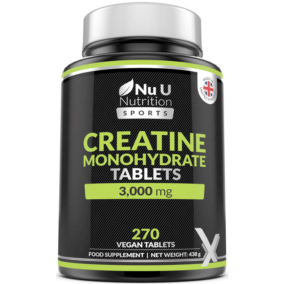 Xellerate Nutrition Nu U Nutrition | Creatine Monohydrate Tablets 3000Mg | 270 Vegan Tablets