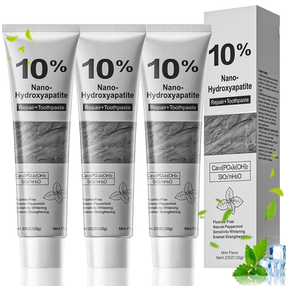 Vluvla 3Pcs 10% Hydroxyapatite Toothpaste Fluoride Free Enamel Care Toothpaste Nano Hydroxyapatite
