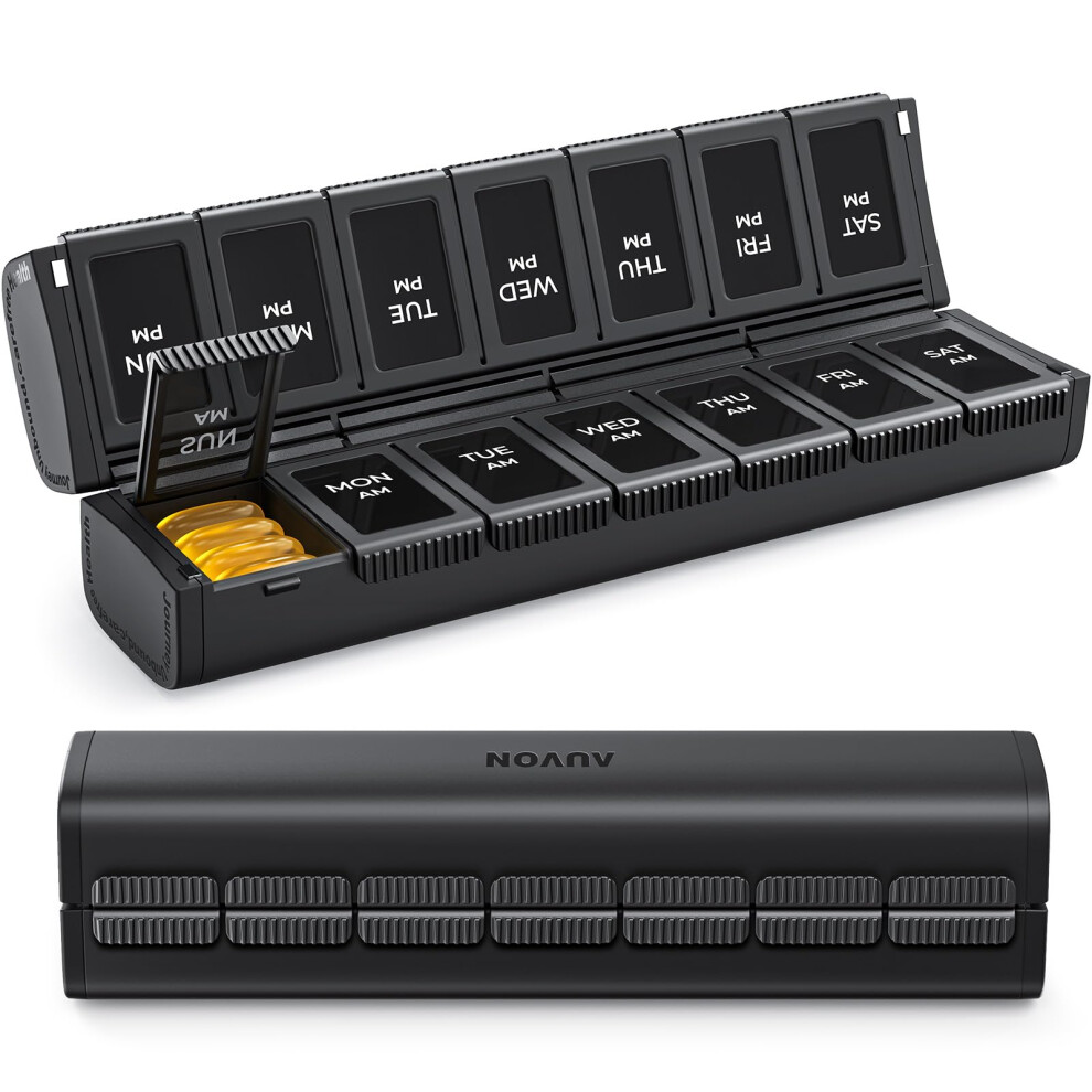 Auvon Innovative Foldable Weekly Pill Organiser 2 Times A Day With Large Capacity, Pill Box 7 Day Am Pm With Dual Protection, User-Friendly Travel Ta