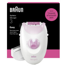 Braun Silk·épil 3, Corded Epilator, Easy Hair Removal, Lasting Smooth Skin, Includes Shaver Head and Trimmer Comb, 3-031, Pink