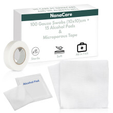 100pc Sterile 10x10cm Non-Stick Gauze Pads with Adhesive Medical Tape