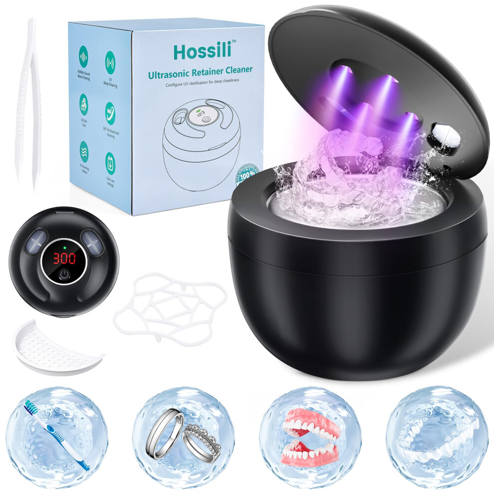 Hossili Ultrasonic Retainer Cleaner Machine 45Khz 200Ml Dental Cleaning Pod With 4 Wash
