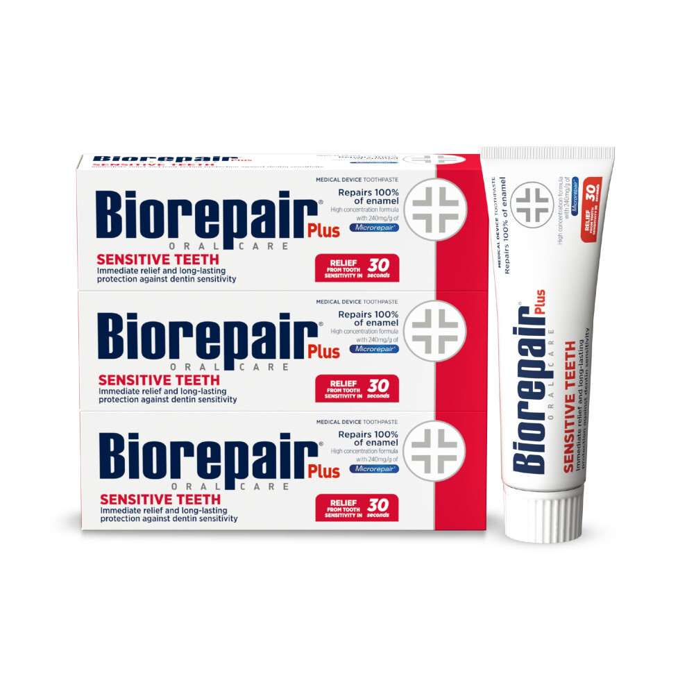 Biorepair Plus Sensitive Teeth- Fluoride Free Hydroxyapatite Toothpaste, Reduces Dentin Sensitivity & Pain, Sensitive Toothpaste Adults & Kids, Preve