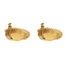 2X Gold Peacocks Fruit Plate Metal Tray Dish Delicate Storage Plate for Candy Trinket Jewelry Snack Tray Serving