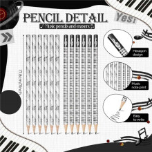 Musikstifte, Musiknoten-Bleistift mit Radiergummis zum Thema Musik, Holzstifte, GroßPackung, Tastatur, Lustige Bleistifte, Radiergummis, Geschenk (96