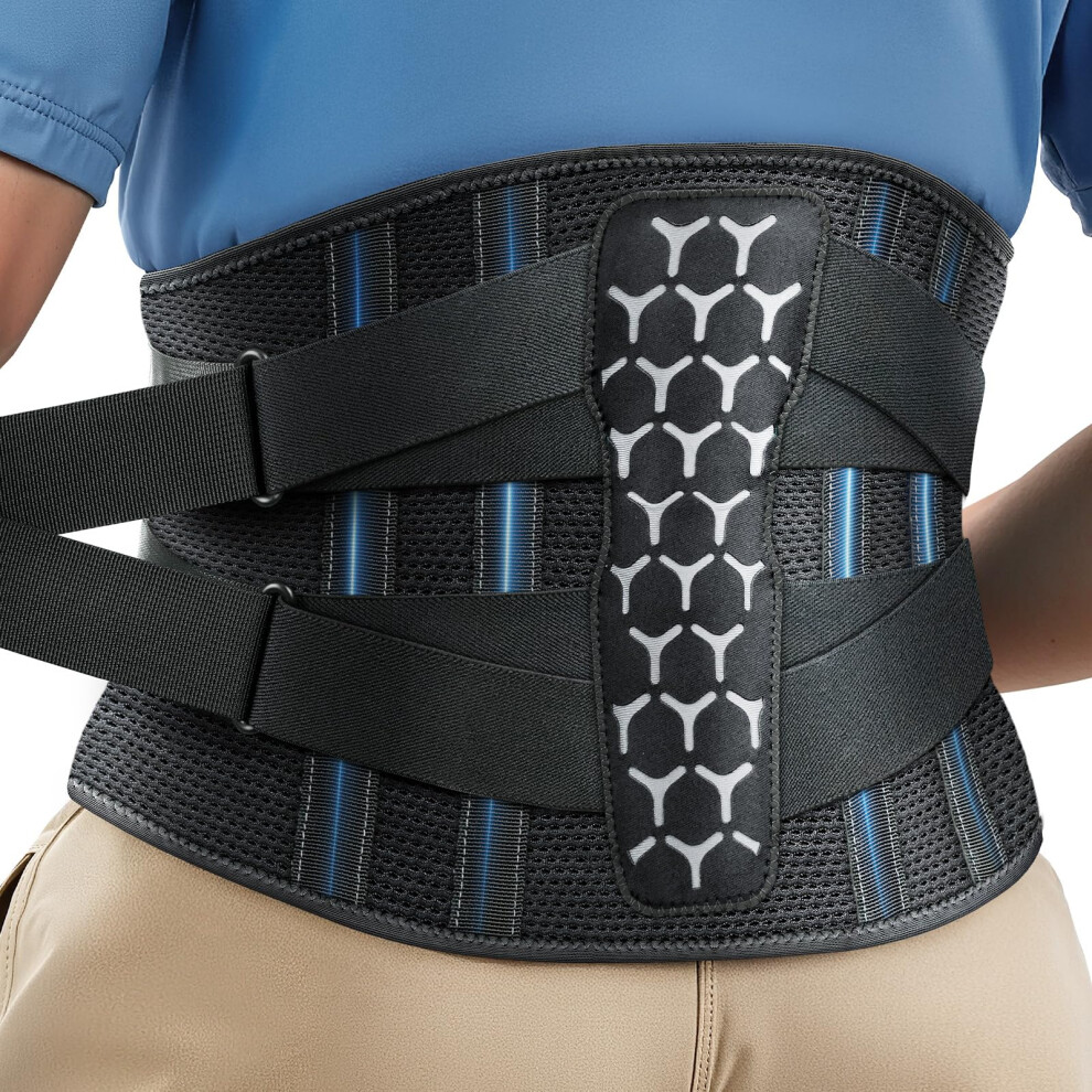 Rakiie Back Support Belt For Lower Back Pain Relief With 7 Stays, Adjustable Back Brace Support For Work, Heavy Lifting, Lumbar Support Belt For Scia