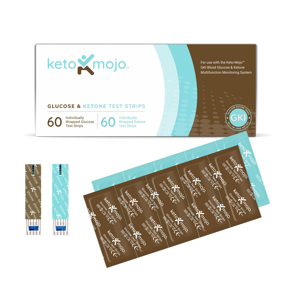 Keto-Mojo Test Strip Combo Pack For Use Only With The Gki Meter | 60 Blood Glucose + 60 Blood Ketone (120Ct)